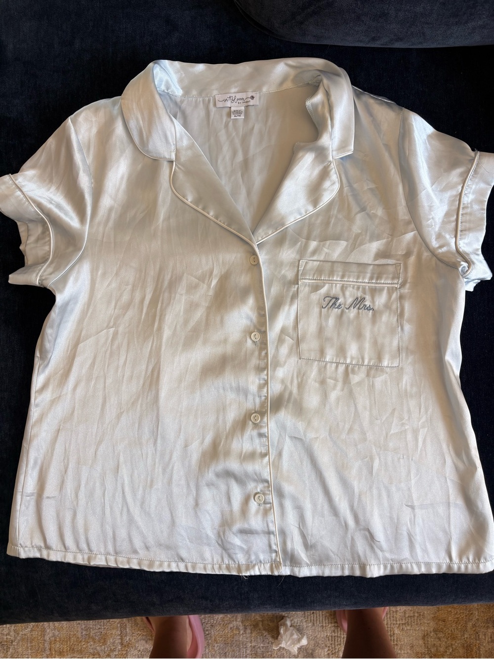 Bridal Wedding Mrs. Light Baby Blue Satin Pajama Button Matching Short Set XL
